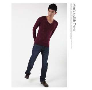 Fashioned V neck Letter Mens Sweater Burgundy Size XL  