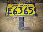 antique auto license plate bracket with topper w/ 1951 PA plate E6365