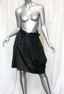 LOUIS VUITTON Black Mixed Drape Pleated Belted Skirt 40  