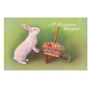  Joyous Easter, Rabbit with Wheelbarrow Giclee Poster Print 