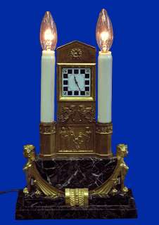  DETAILED BRONZE EGYPTIAN REVIVAL MARBLE ELECTRIC MANTLE CLOCK  