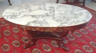 MAHOGANY OVAL VICTORIAN MARBLE TOP COFFEE TABLE  