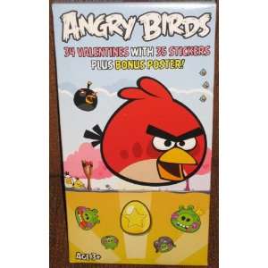   Angry Birds 34 Valentines w 35 Stickers and Bonus Poster Toys & Games