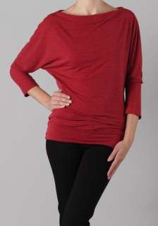MM APPAREL Red 3/4 Dolman Sleeves Banded Hem Wide Neck Tunic Top S, M 