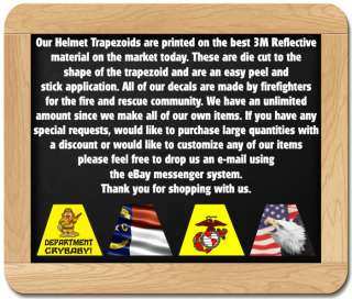 Firefighter Helmet Decal   One Marine Corp. Helmet Trapezoid  