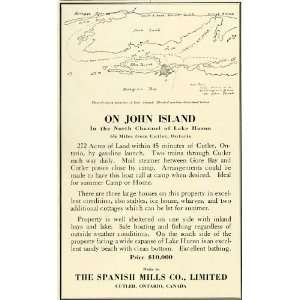 1923 Ad John Island Cutler Ontario Canada Spanish Mills Realty Map 