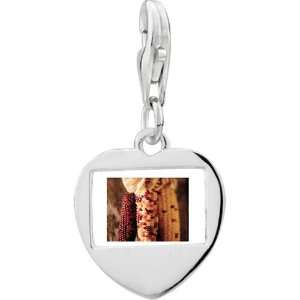   Thanksgiving Indian Corn Photo Heart Frame Charm Pugster Jewelry