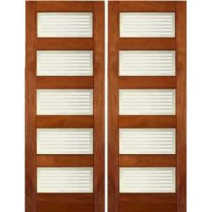   Pair of Contemporary Interior Mahogany Doors with Matte Bars Glass