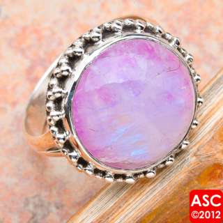 PINK RAINBOW MOONSTONE .925 SILVER RING SIZE 8 1/2  