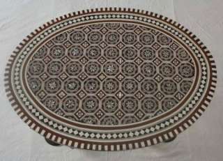 Egyptian Mother of Pearl Inlaid Mosaic Wood Oval Coffee Table  