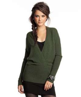 CeCe army cashmere wrap front tunic sweater  