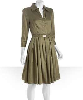 Ellen Tracy military green cotton voile belted shirtdress   up 
