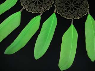   Green Multi piece Long Natural Feather Earrings 11b 35 C1106  