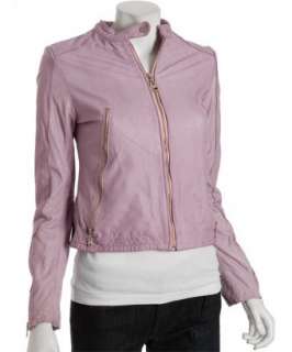 Doma lilac leather diagonal zip jacket  