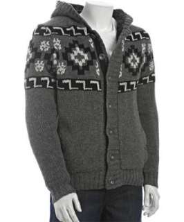 Brand charcoal geometric patterned wool blend hooded cardigan 