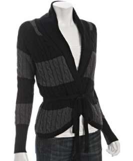 Autumn Cashmere jet cotton striped cable knit belted cardigan 