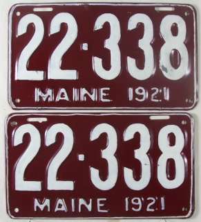 PAIR 1921 Maine 22 338 License Plates ME  