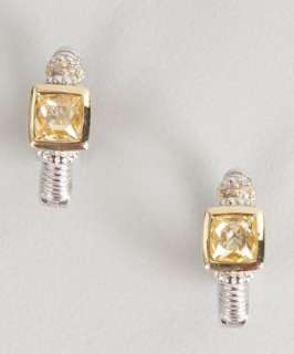 Judith Ripka canary crystal and diamond Berge small hoop earrings 