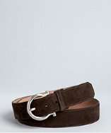 Salvatore Ferragamo new chocolate suede gancio buckle belt style 