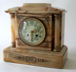 Vintage Marble Mantle Mantel Clock w Porcelain Face and Brass Trim 