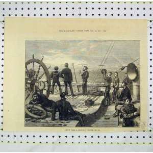  1873 Scene Life Board Troop Ship Heaving Log Old Print 