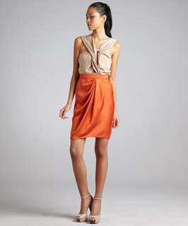 Gucci persimmon and warm sand silk backless drape front dress