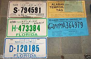 ALABAMA & 3 FLORIDA PAPER TEMPORARY~LICENSE PLATES~TAGS  