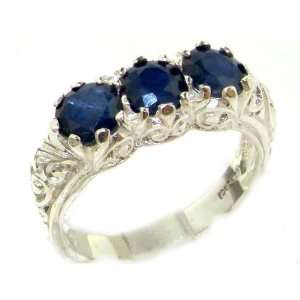 Luxury Solid Sterling Silver Natural Deep Blue Sapphire Art Nouveau 