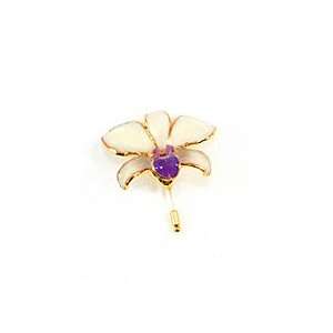    REAL FLOWER Dendrobium Orchid Pin Brooch White Purple Jewelry