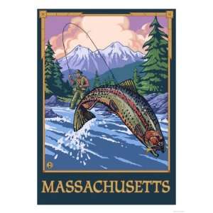  Massachusetts   Angler Fisherman Scene Giclee Poster Print 