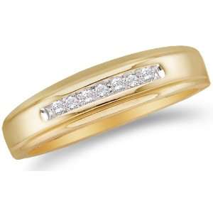 Size 8   10K Yellow Gold Diamond MENS Wedding Band Ring   w/ Channel 