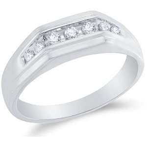  Size 4   10k White Gold Diamond MENS Wedding Band Ring   w 