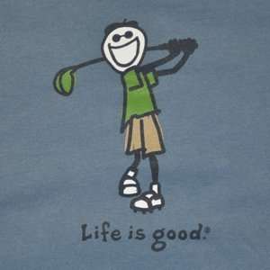 Life Is Good Mens Crusher Short Sleeve T shirts Casual Golf on Blue 
