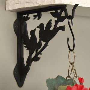  Love Birds Cast Iron Hanging Plant Shelf Bracket   Black 