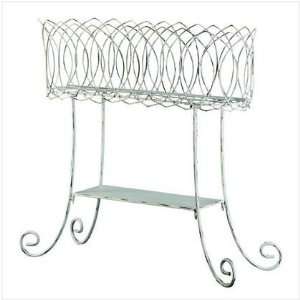  Distressed White Metal Basket Plant Stand