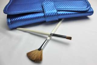   Professional Wooden Makeup Cosmetic Brush Set with Blue Case  