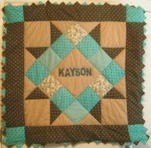 Personalized Blue & Brown Baby Boy Quilt Kit w Pattern  