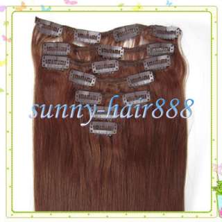 207 Pcs Clips In Real Soft human hair extensions#33  Dark Auburn,70g 