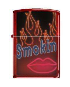 Candy Apple Red Zippo Lighter Smokin Neon Lips & Flame  