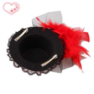   Red Bow Feather Lace Hair Clip Mini Top Hat Party Mini Top Hat  