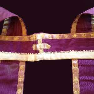 VESTMENT   Purple STOLE in moire finish with gold accents    