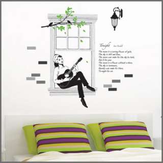 GIRL GUITAR WALL DECALS REMOVABLE MURALS STICKERS #250  