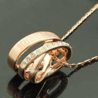 18K Rose Gold GP Swarovski Crystal Carved Necklace 161  