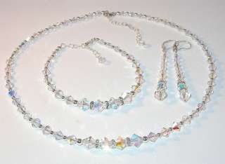   CRYSTAL ELEMENTS Sterling Silver 3 Piece Set CLEAR AB Iridescent