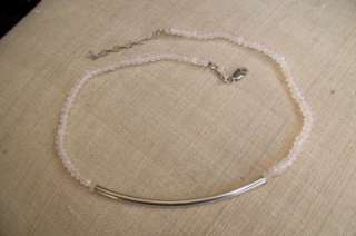   Necklace, Rough Cut Rosequartz Beads, Sterling Silver Tube  