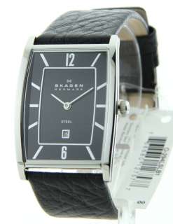 Mens Skagen Stainless Steel Black Dial Leather Watch  