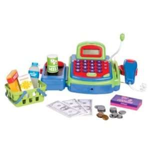  Pretend Play Toy Cash Register with Play Food, Basket and 