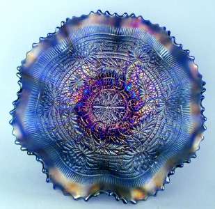   by NORTHWOOD ~ COBALT BLUE CARNIVAL GLASS 9 EIGHT RUFFLE BOWL  