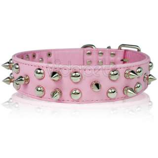 21 25 Pink Leather Spiked Studded Dog collar Large  