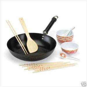 16 Piece Stir Fry Wok Pan Set Bowls Chopsticks Spoons  